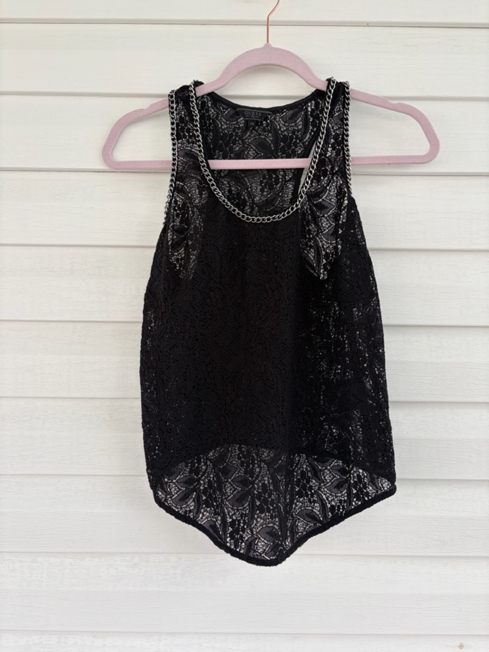 Guess Black Lace Tank Top Chain Detail Y2K Going Out Top